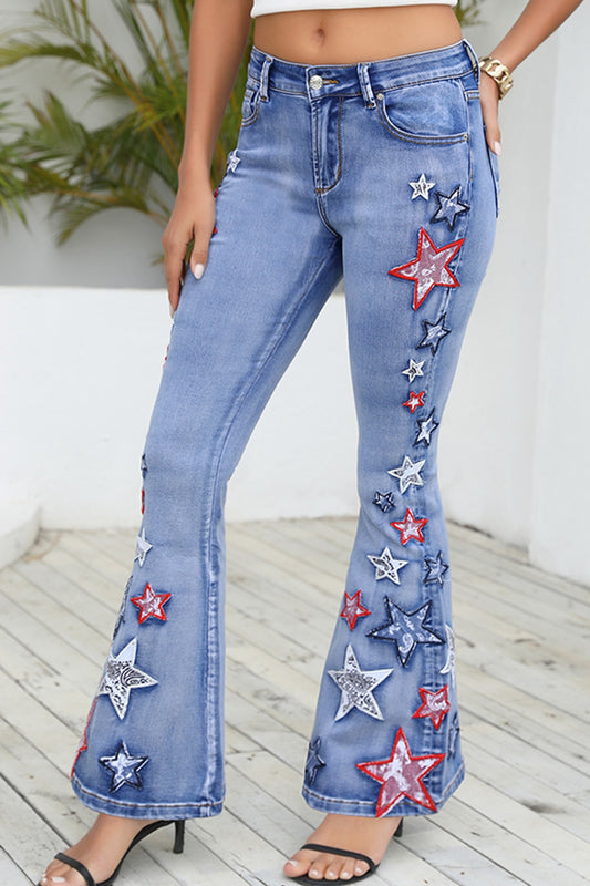 Plus Size Star Applique Wide Leg Jeans  Sunset and Swim Medium S 