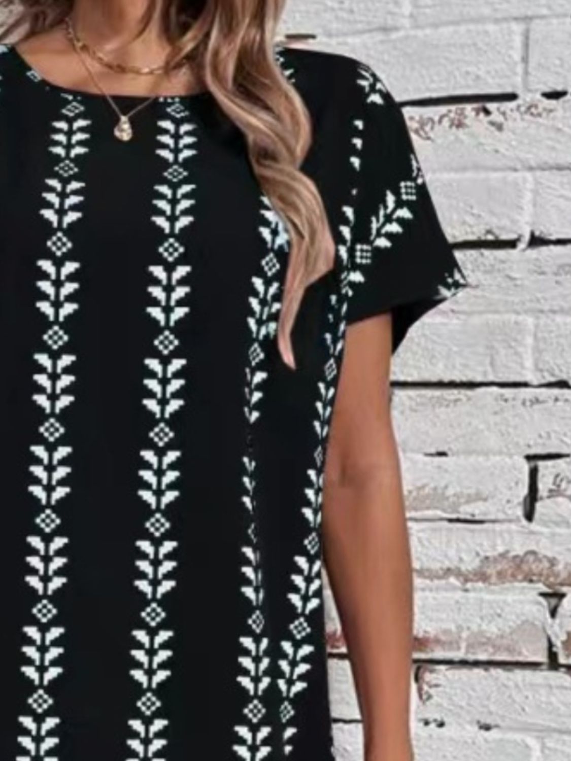 Printed Round Neck Short Sleeve Dress Sunset and Swim   