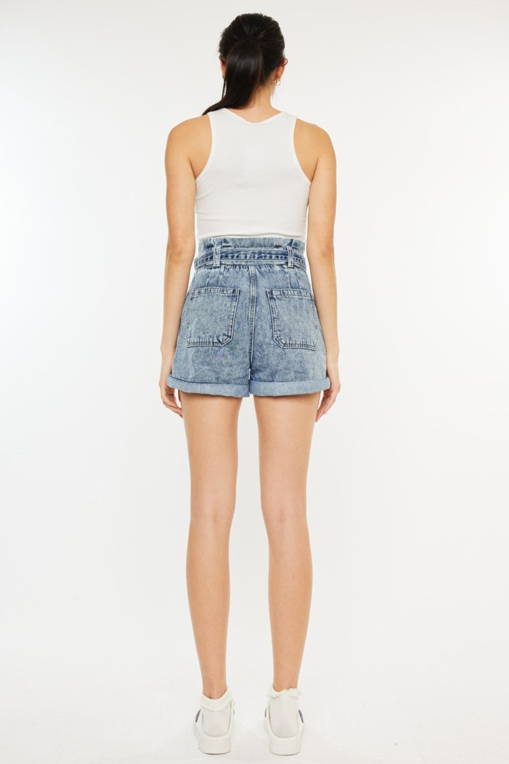 Kancan Ultra High Rise Paperbag Denim Shorts Sunset and Swim   