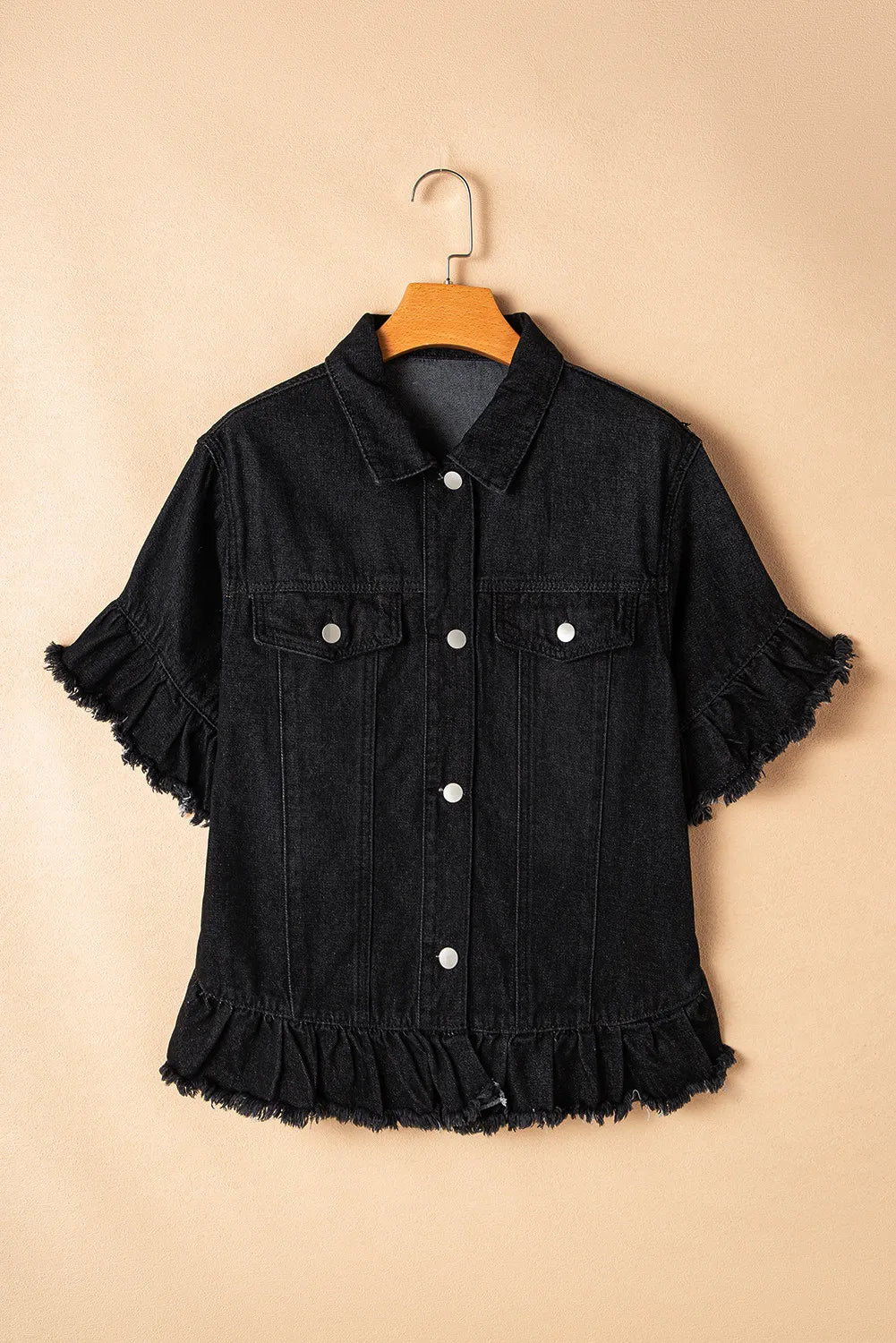 Raw Hem Button Up Denim Top Sunset and Swim   