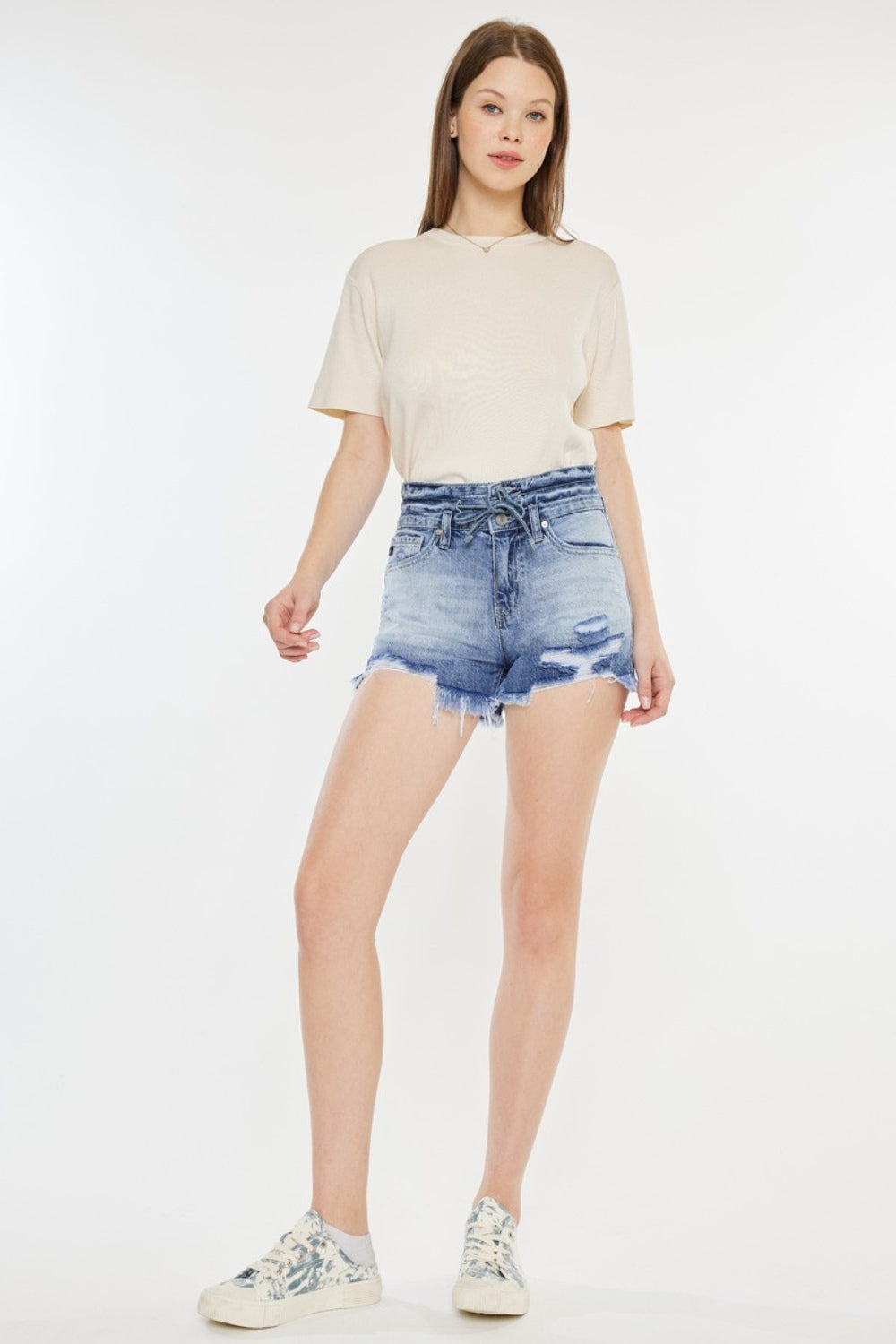 Kancan High Rise Frayed Hem Denim Shorts Sunset and Swim   