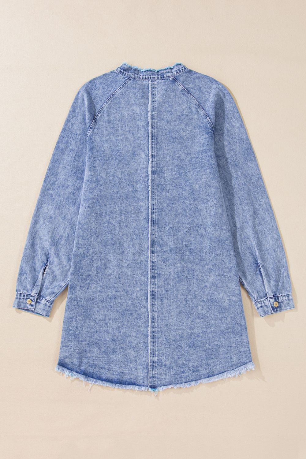 Raw Hem Button Down Long Sleeve Denim Dress Sunset and Swim   