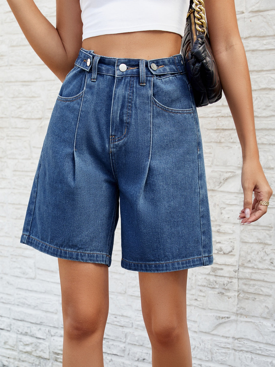 High Waist Denim Shorts with Pockets Sunset and Swim   