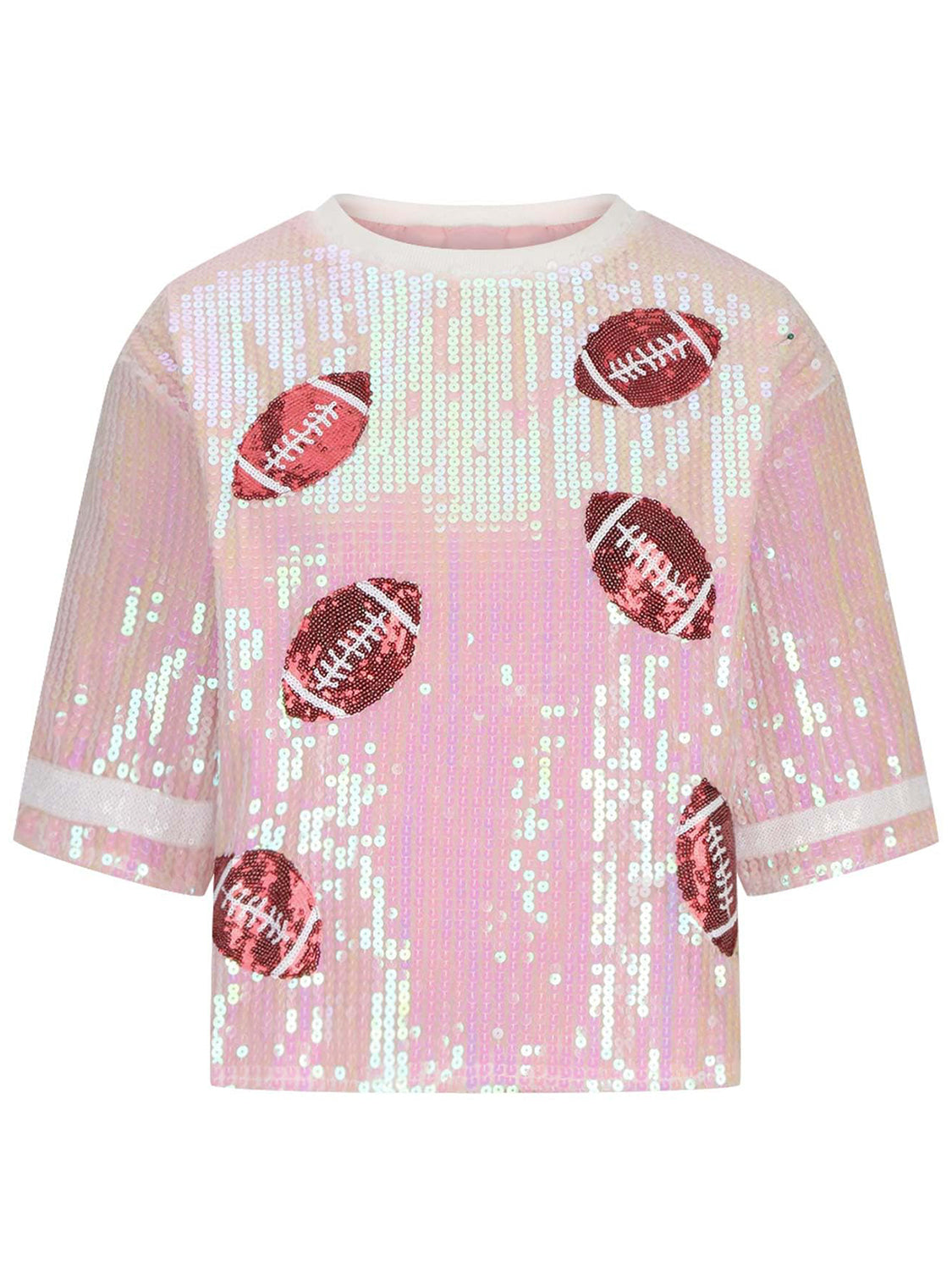 Sequin Football Round Neck Half Sleeve Top Sunset and Swim   