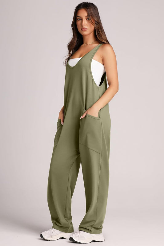 Sunset and Swim  Wide Strap Jumpsuit with Pockets  Sunset and Swim   