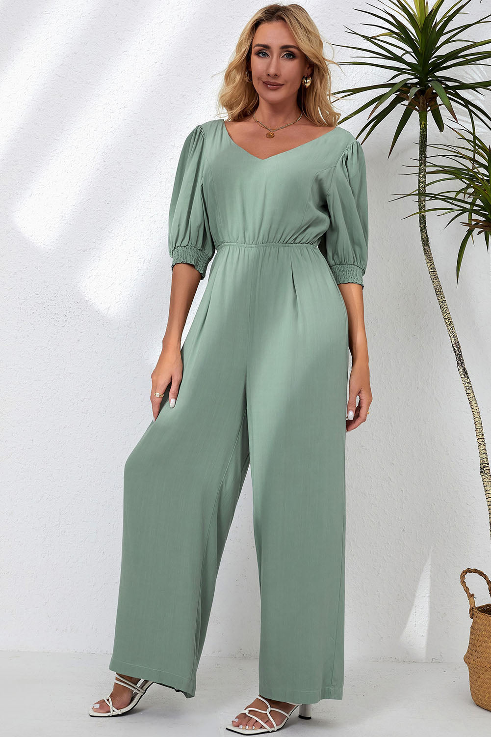 Sunset and Swim  V-Neck Half Sleeve Jumpsuit Sunset and Swim   