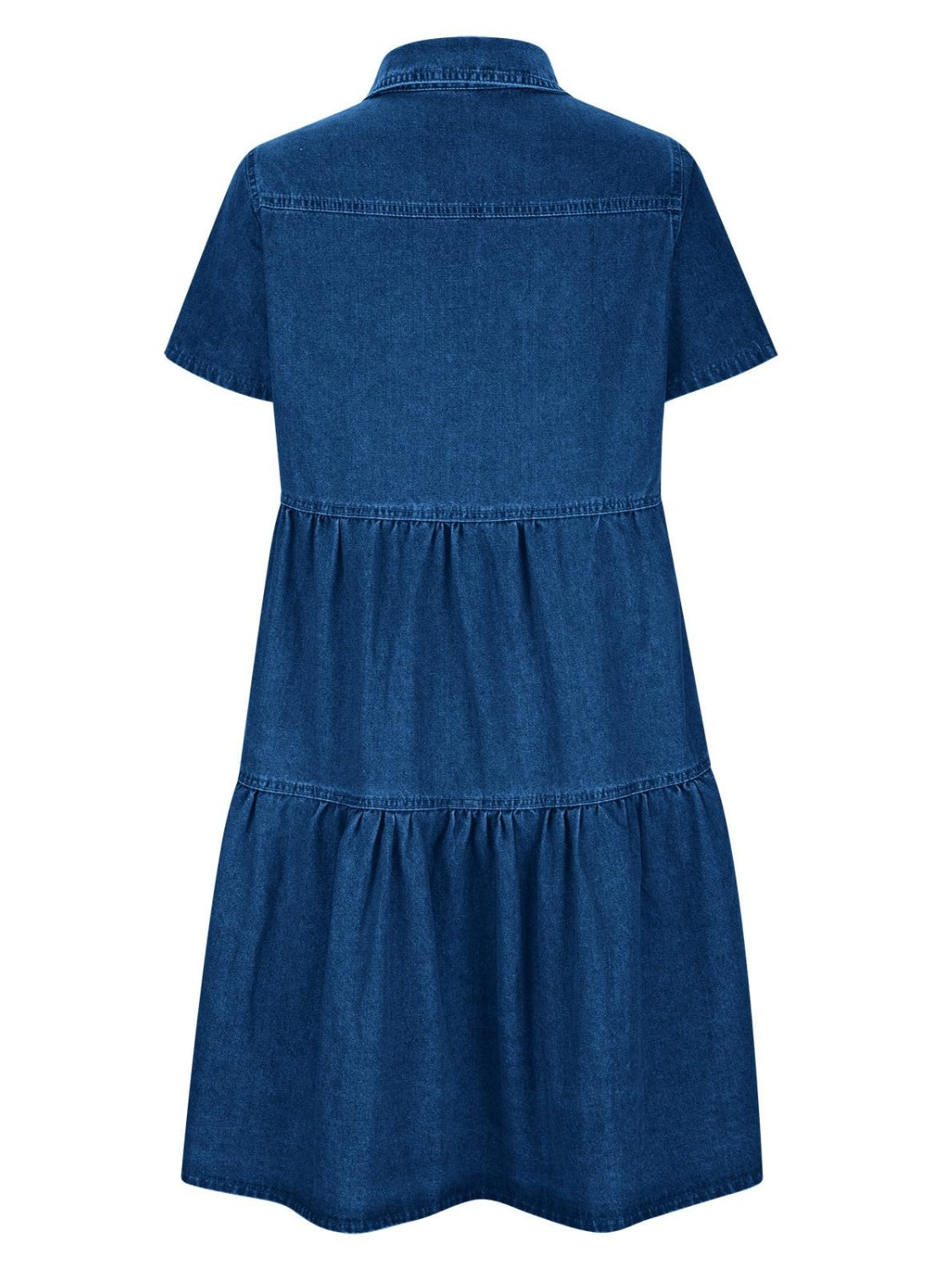 Pocketed Button Up Collared Neck Short Sleeve Denim Dress Sunset and Swim   