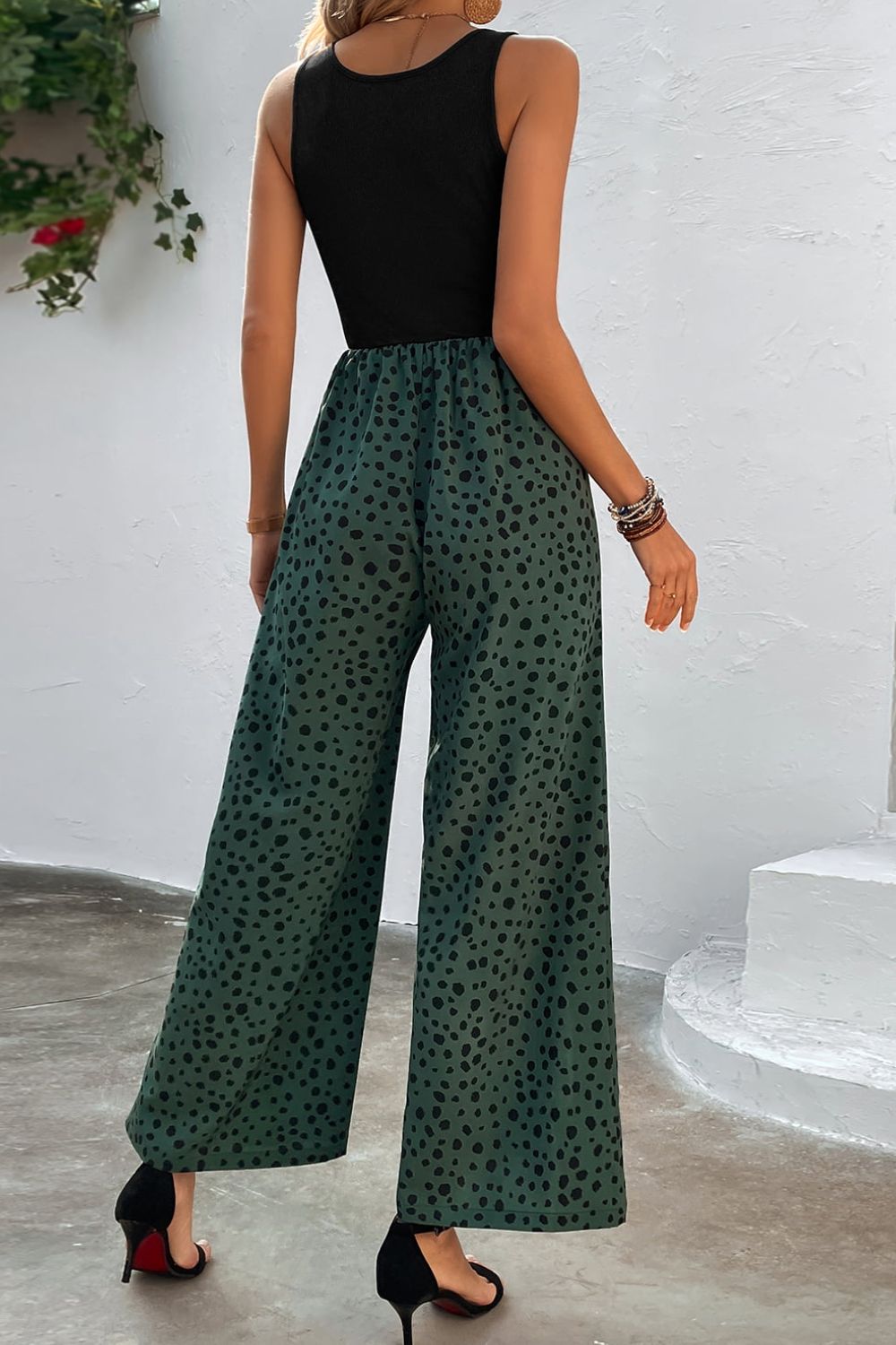 Two-Tone Square Neck Wide Leg Jumpsuit Sunset and Swim   