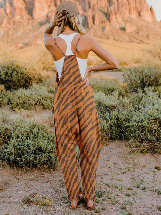 Full Size Printed V-Neck Sleeveless Jumpsuit  Sunset and Swim   
