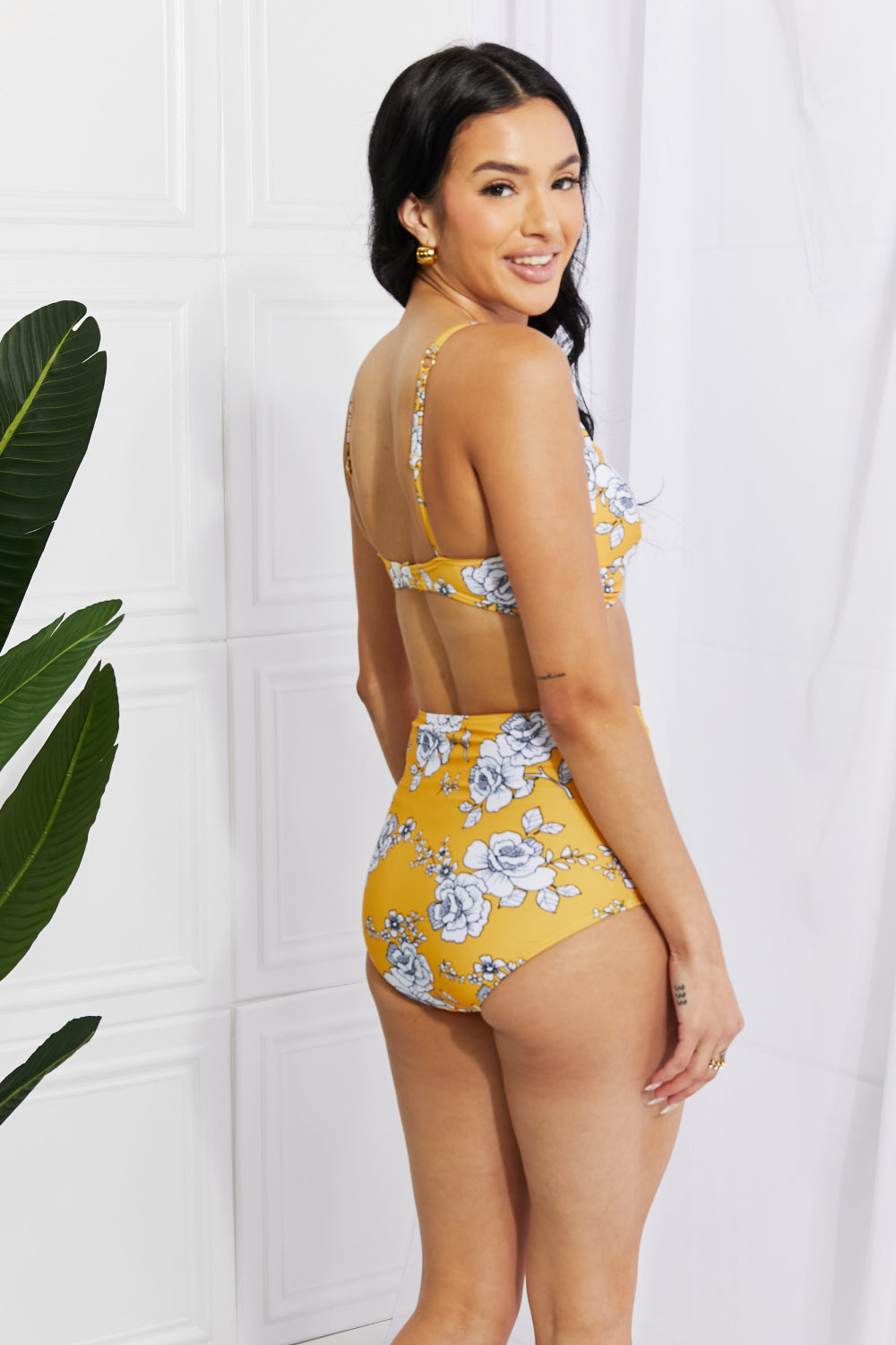 Marina West Swim Take A Dip Twist High-Rise Bikini in Mustard Sunset and Swim   