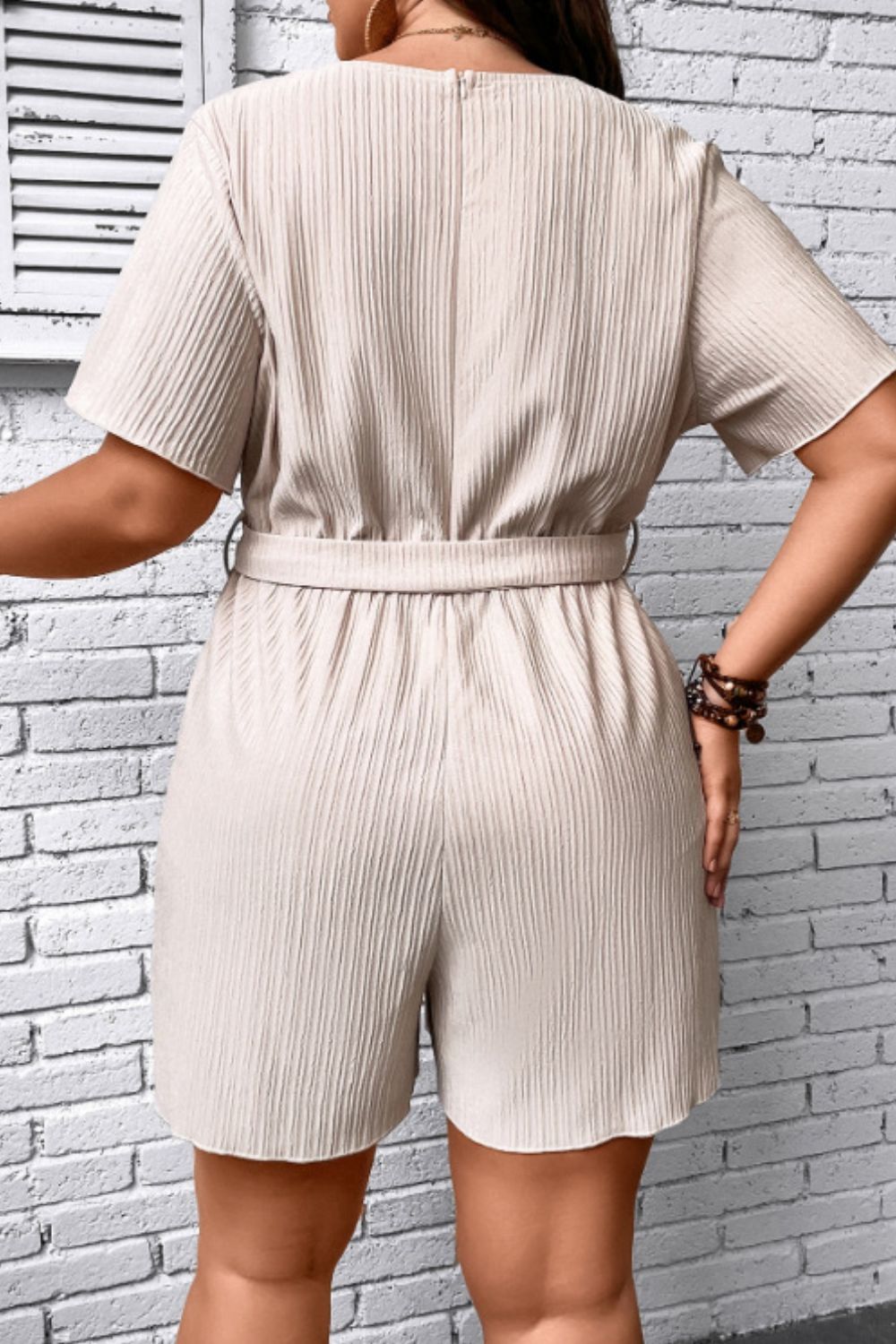 Plus Size Tie Waist Surplice Neck Romper Sunset and Swim   