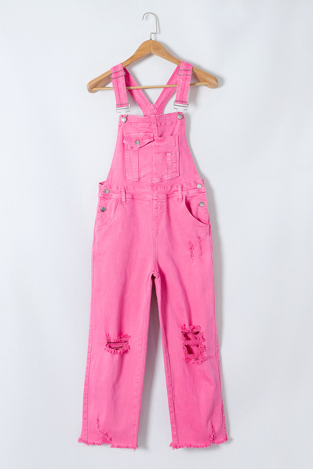 Distressed Pocketed Wide Strap Denim Overalls Sunset and Swim   