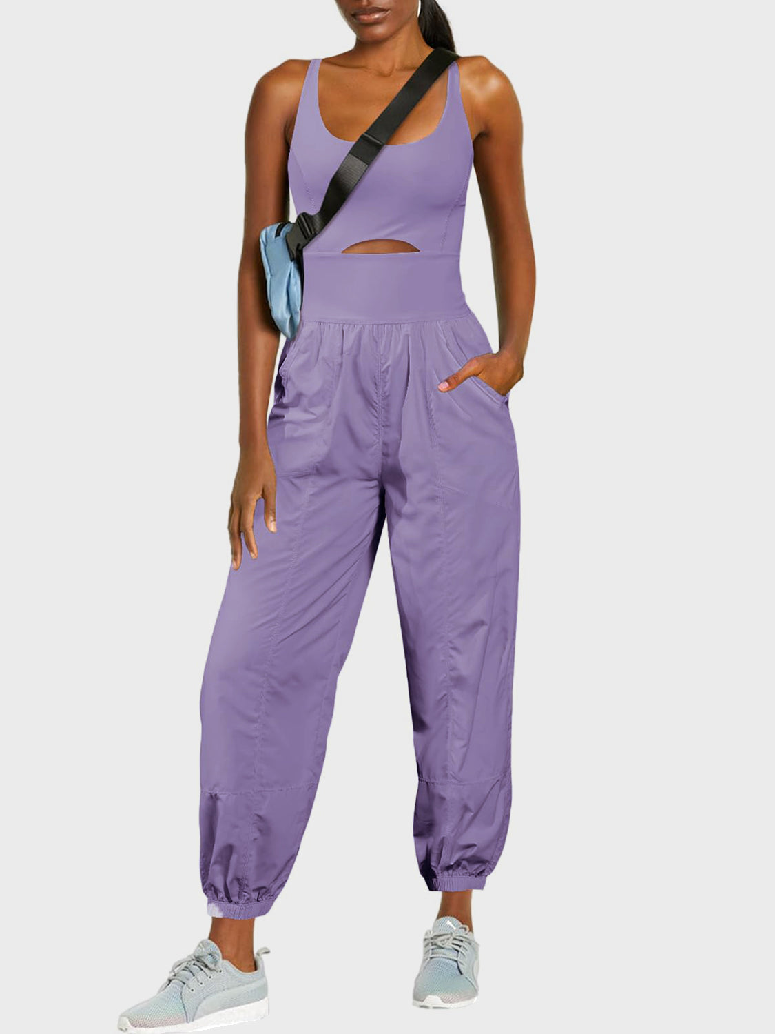 Sunset Vacation Cutout Scoop Neck Wide Strap Jumpsuit Sunset and Swim   