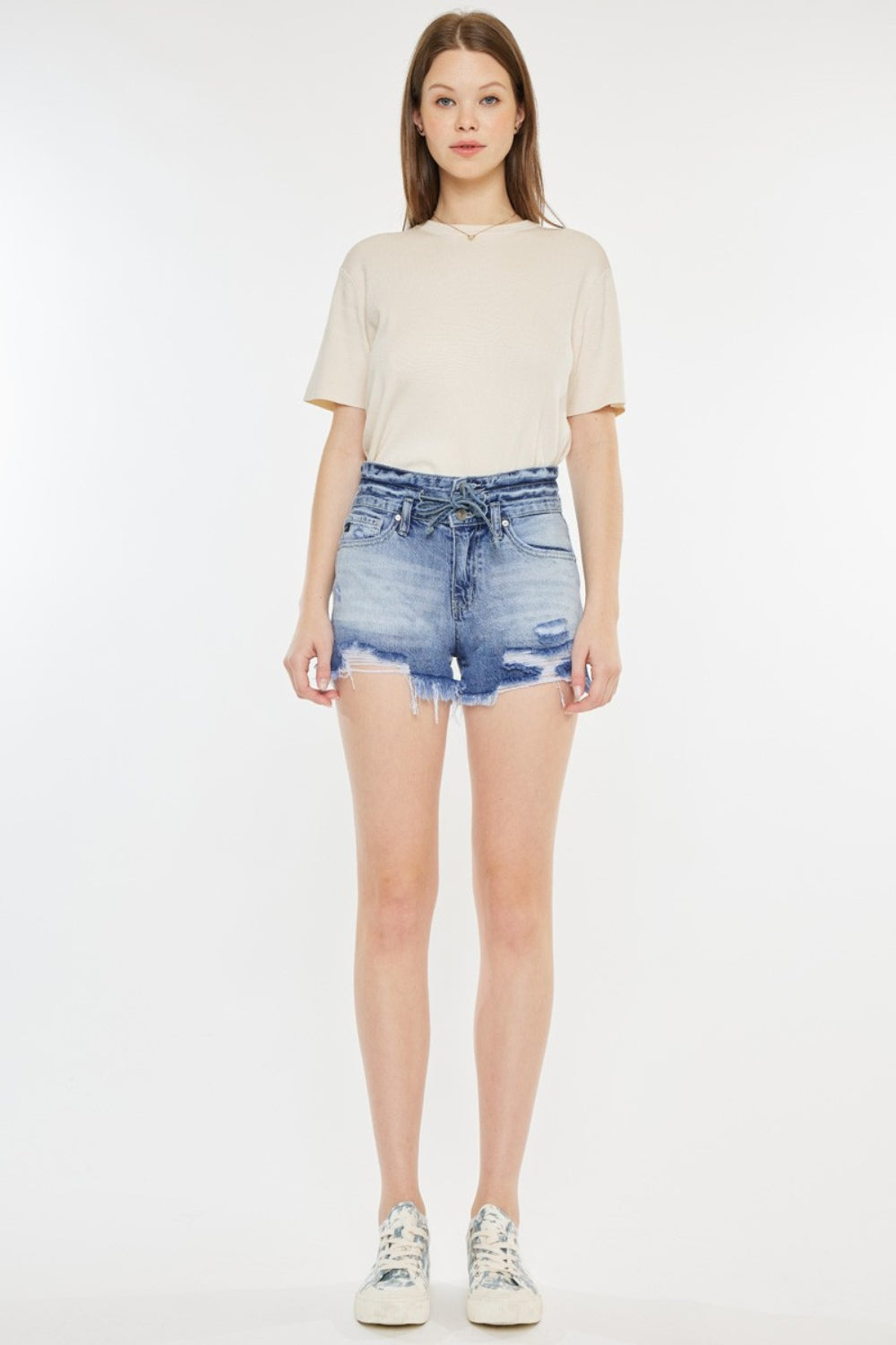 Kancan High Rise Frayed Hem Denim Shorts Sunset and Swim   