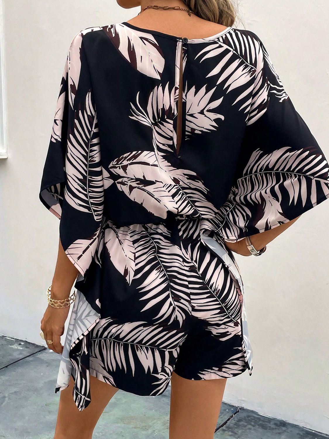 Printed V-Neck Romper Sunset and Swim   