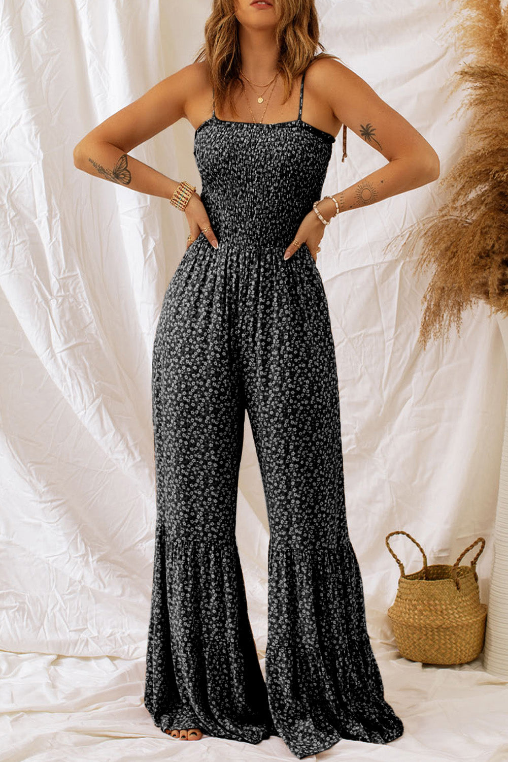 Sunset and Swim  Floral Spaghetti Strap Wide Leg Jumpsuit Sunset and Swim   