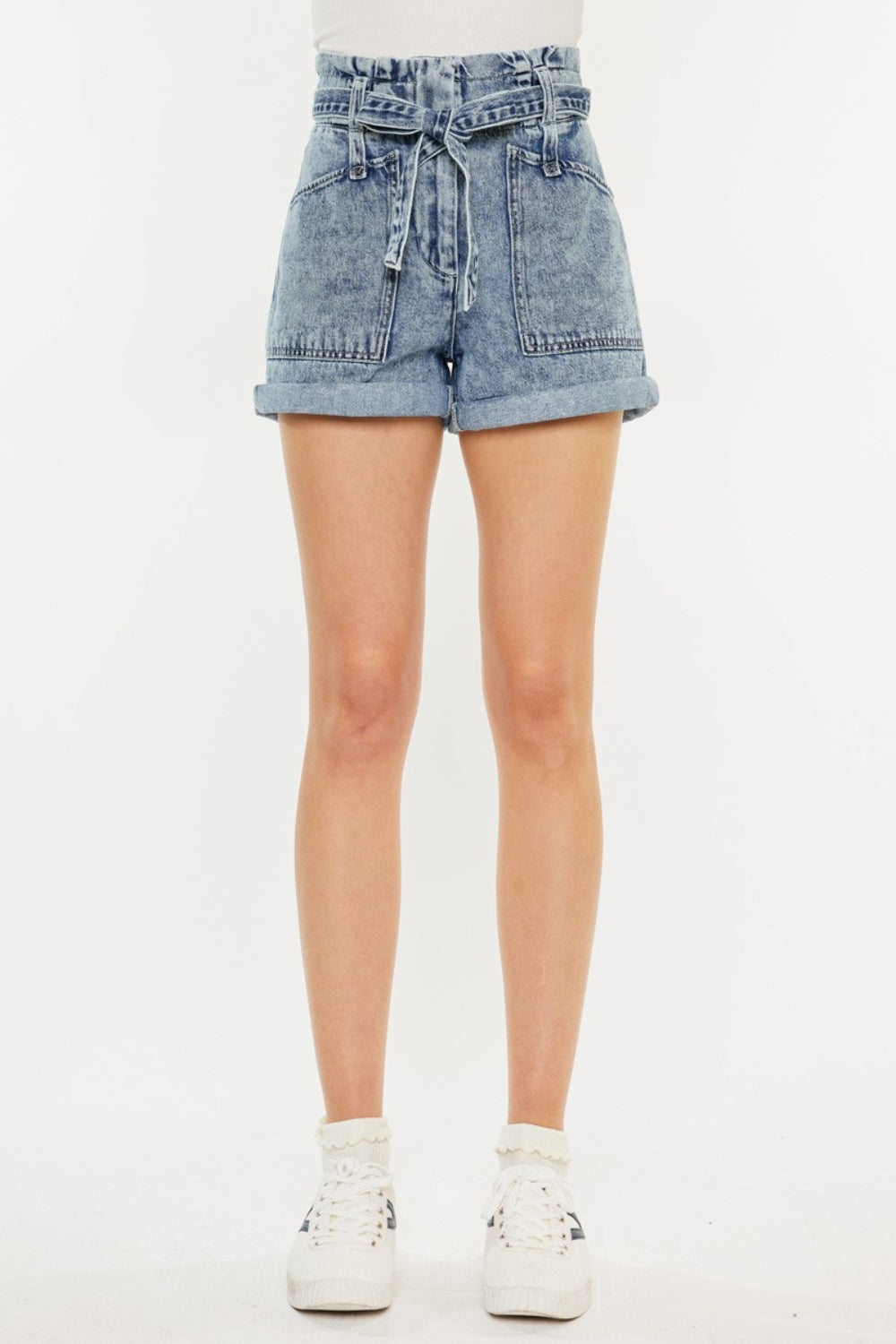 Kancan Ultra High Rise Paperbag Denim Shorts Sunset and Swim   