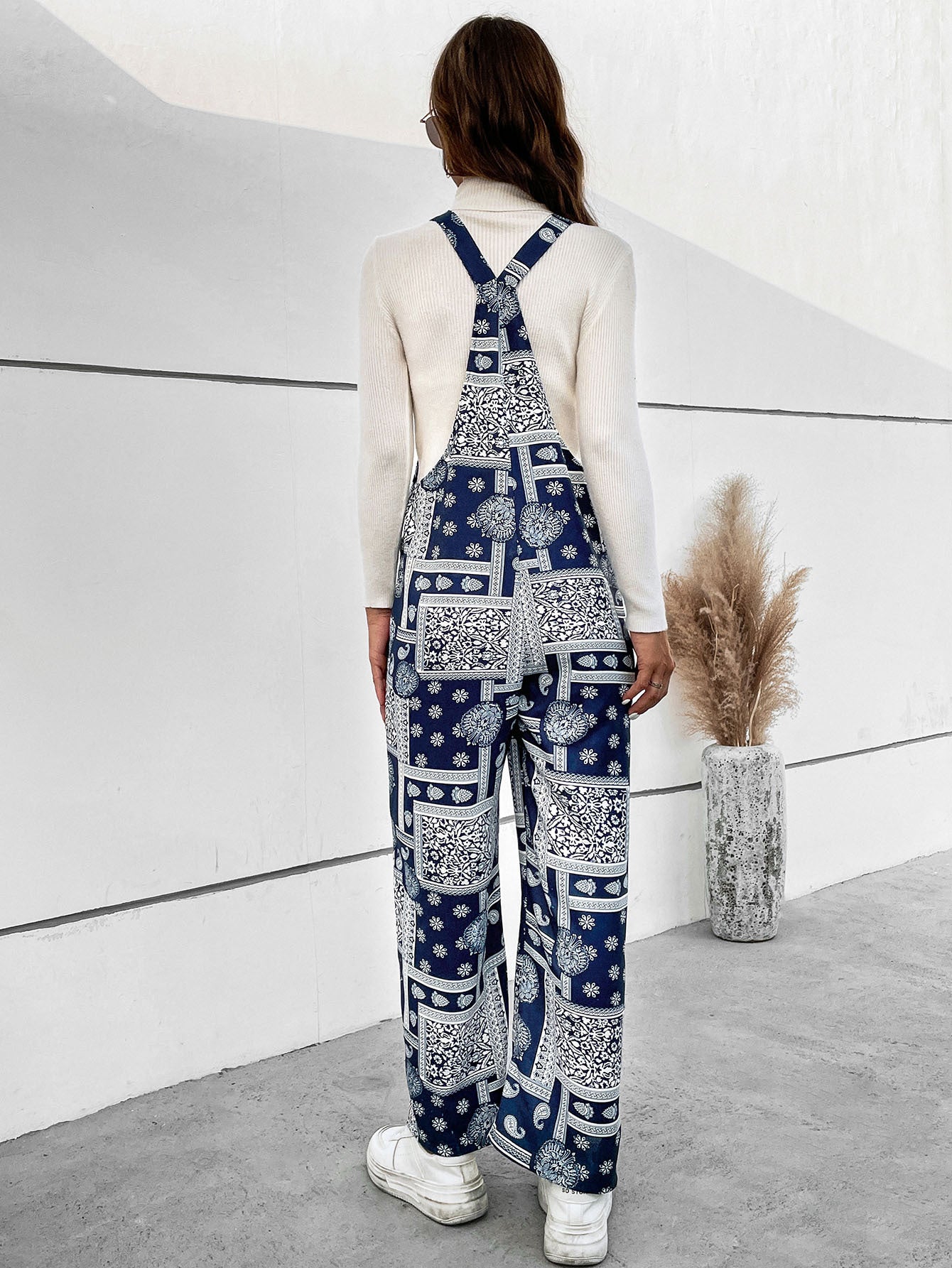 Printed Straight Leg Jumpsuit with Pockets Sunset and Swim   