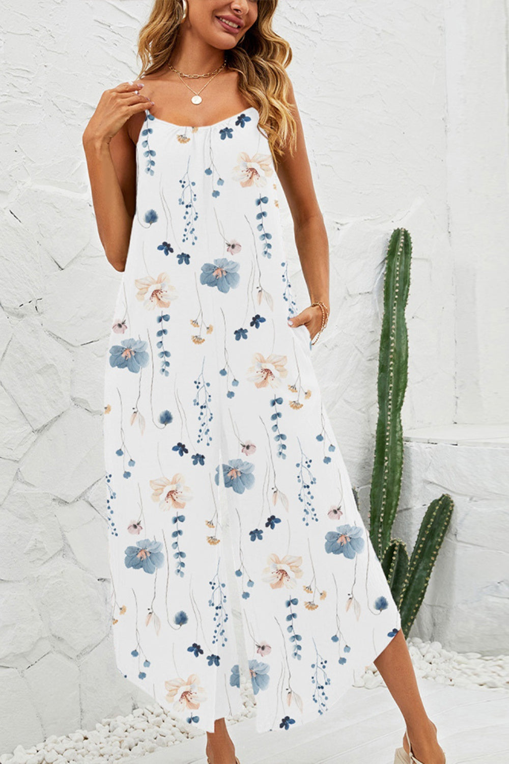 Printed Scoop Neck Wide Leg Jumpsuit Sunset and Swim   