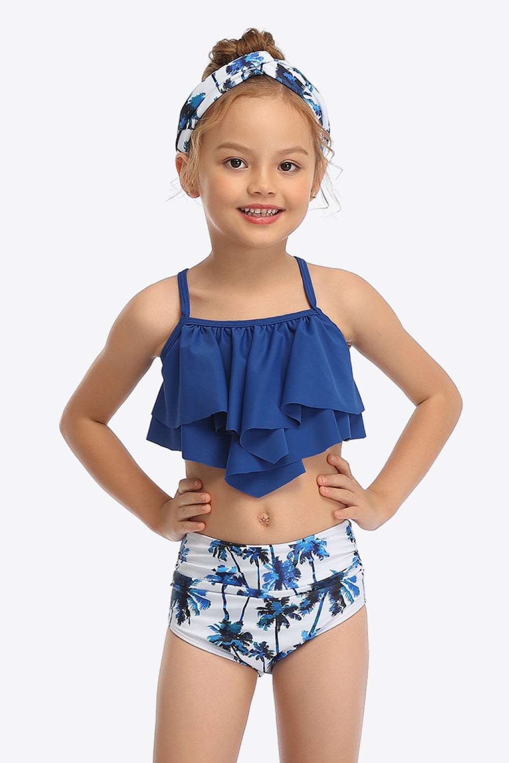 Sunset Vacation  Printed Crisscross Layered Two-Piece Swim Set I Kids Swimwear  Sunset and Swim Royal  Blue 4T 