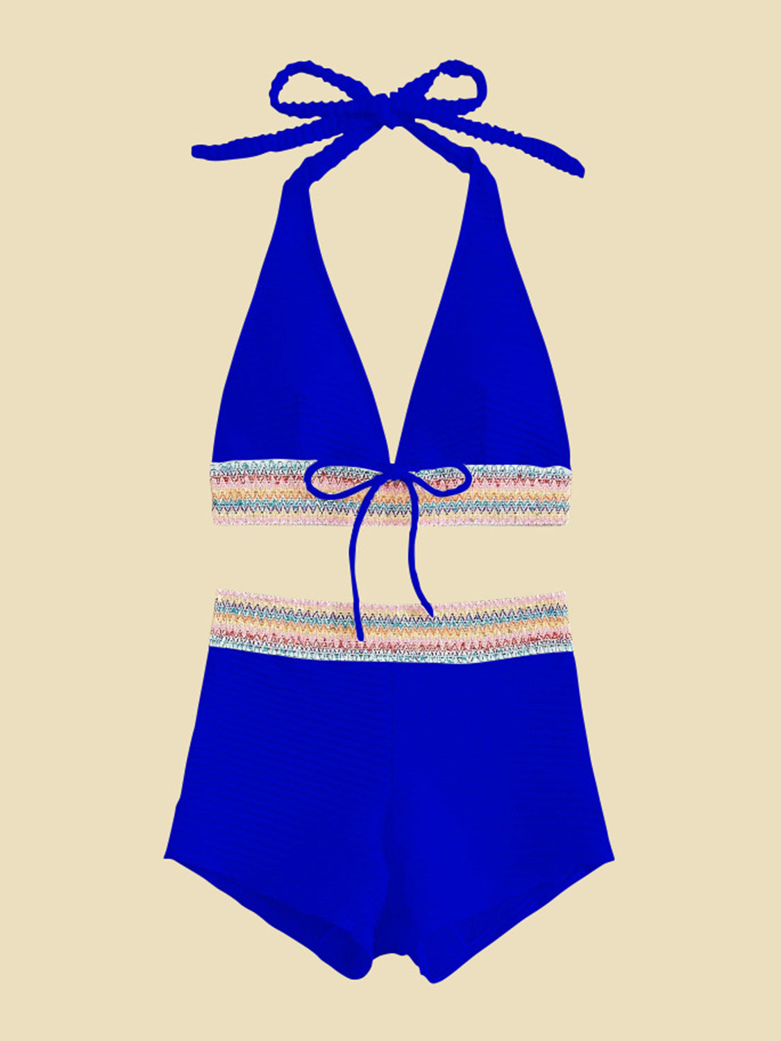 Sunset Vacation  Backless Textured Halter Neck Two-Piece Swim Set Sunset and Swim   