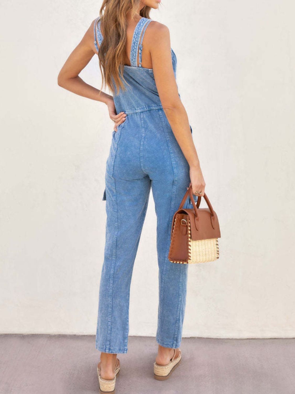 V-Neck Sleeveless Denim Jumpsuit Sunset and Swim   