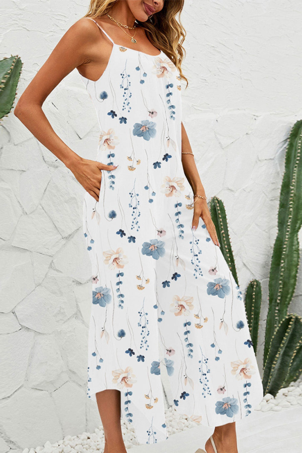 Printed Scoop Neck Wide Leg Jumpsuit Sunset and Swim   