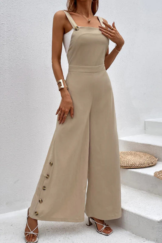 Square Neck Wide Strap Jumpsuit  Sunset and Swim Tan S 