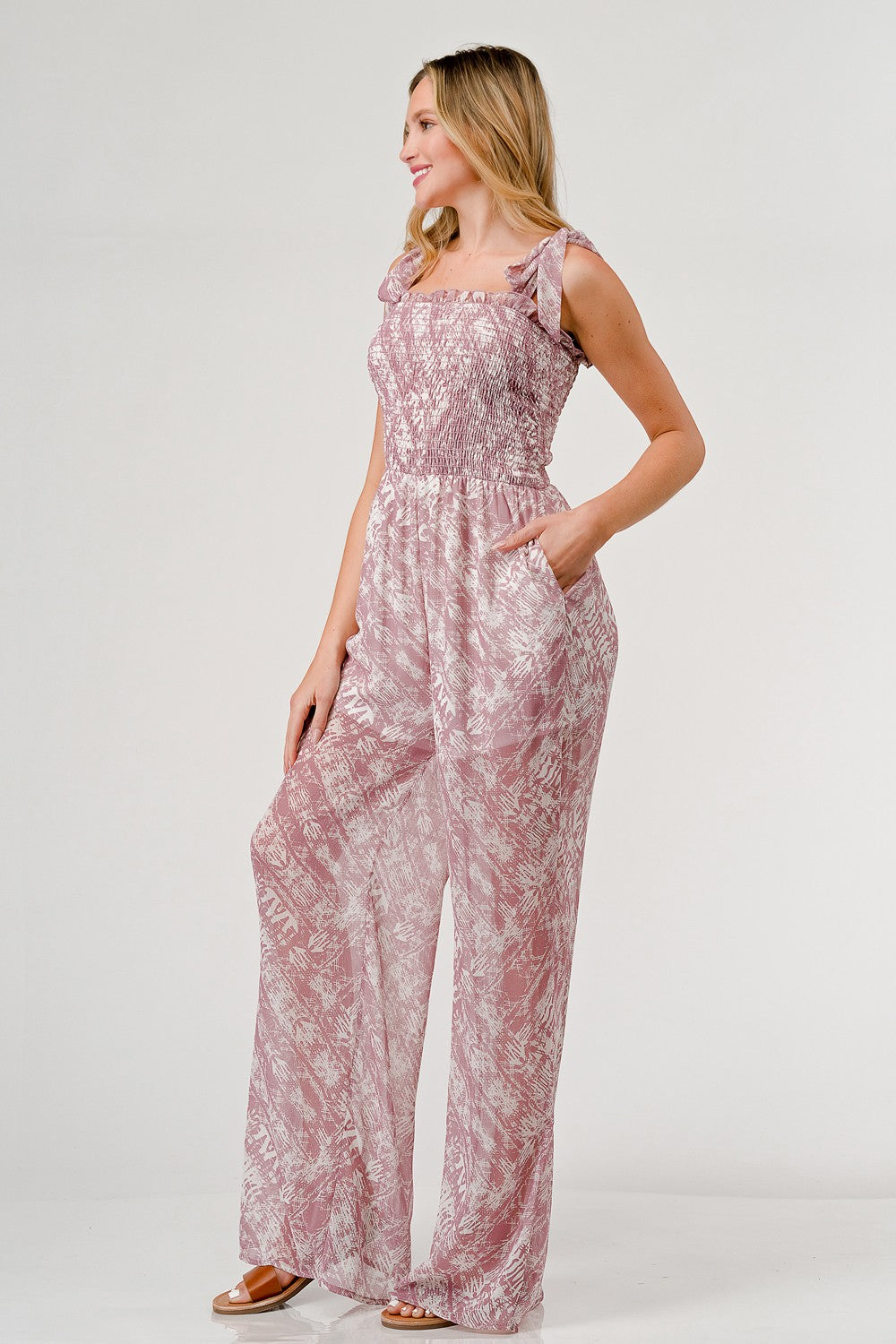 Sunset and Swim  Printed Tie Shoulder Wide Leg Jumpsuit Sunset and Swim   