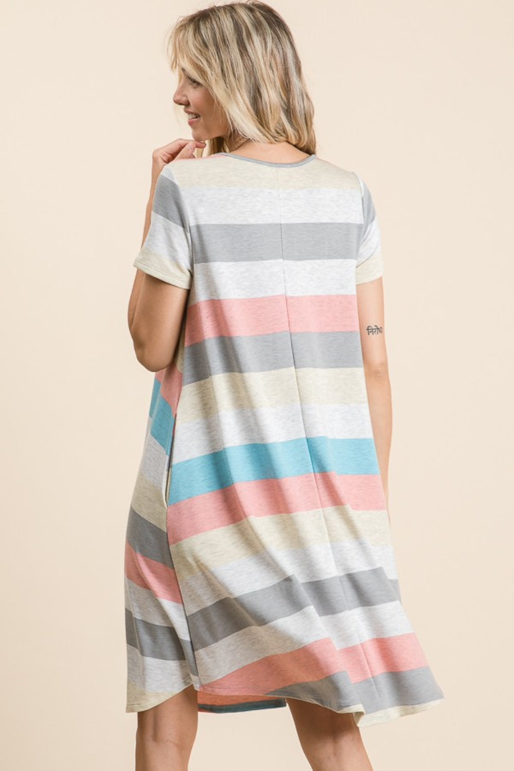 Sunset and Swim  Striped Short Sleeve Dress with Pockets Sunset and Swim   