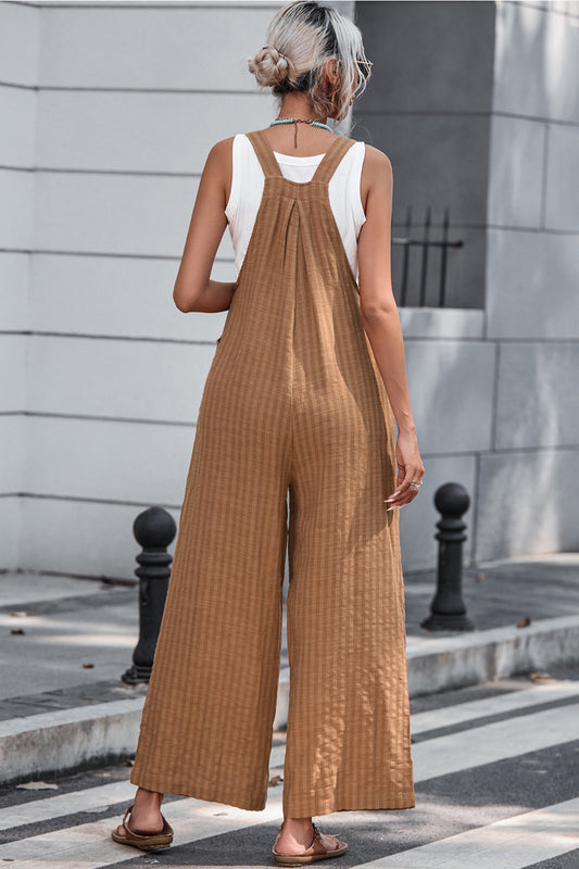 Texture Buttoned Wide Leg Overalls  Sunset and Swim   