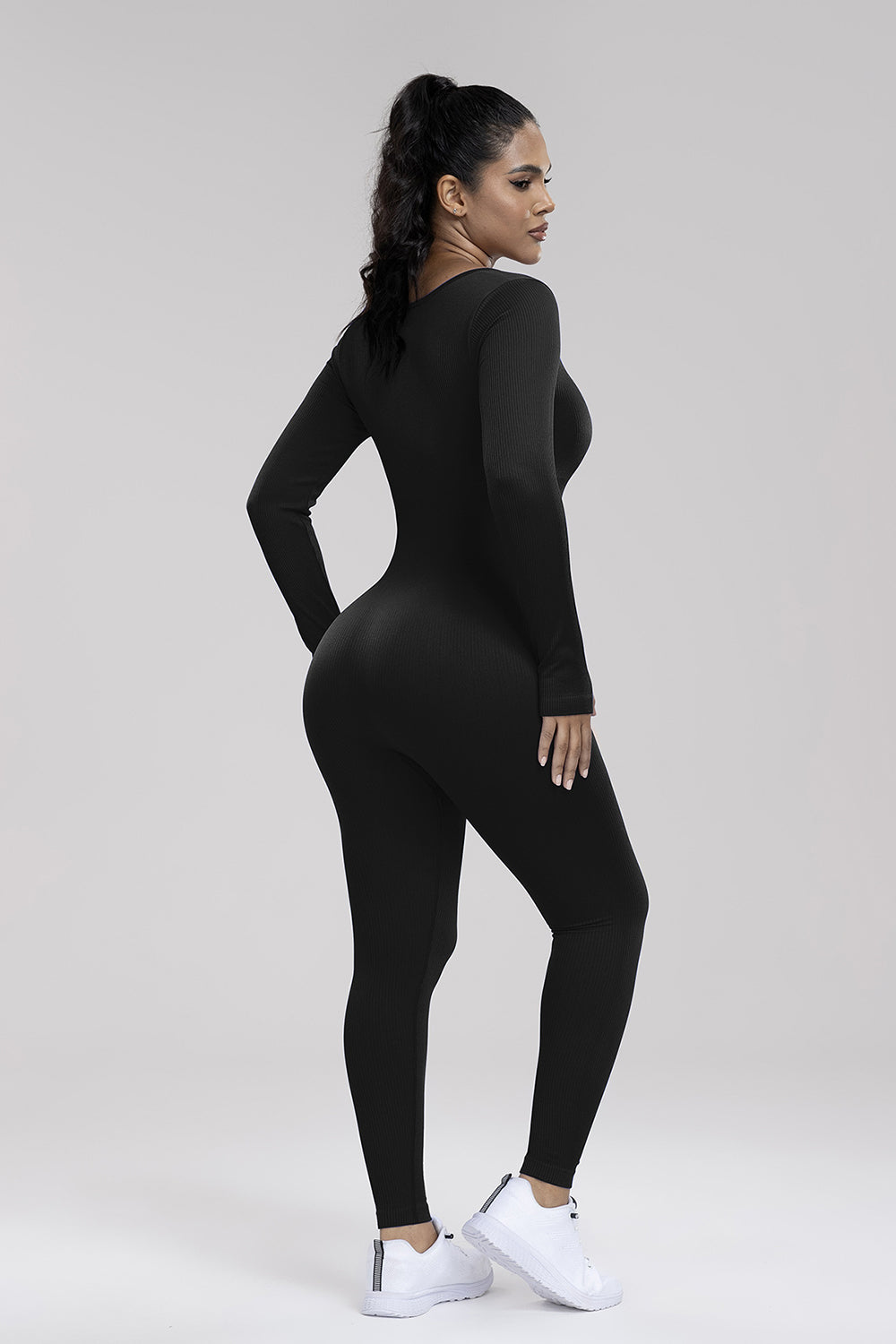 Square Neck Long Sleeve Active Jumpsuit Sunset and Swim   