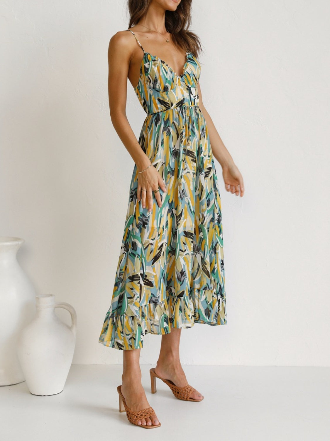 Sunset Vacation  Printed Sleeveless Midi Cami dress Sunset and Swim   