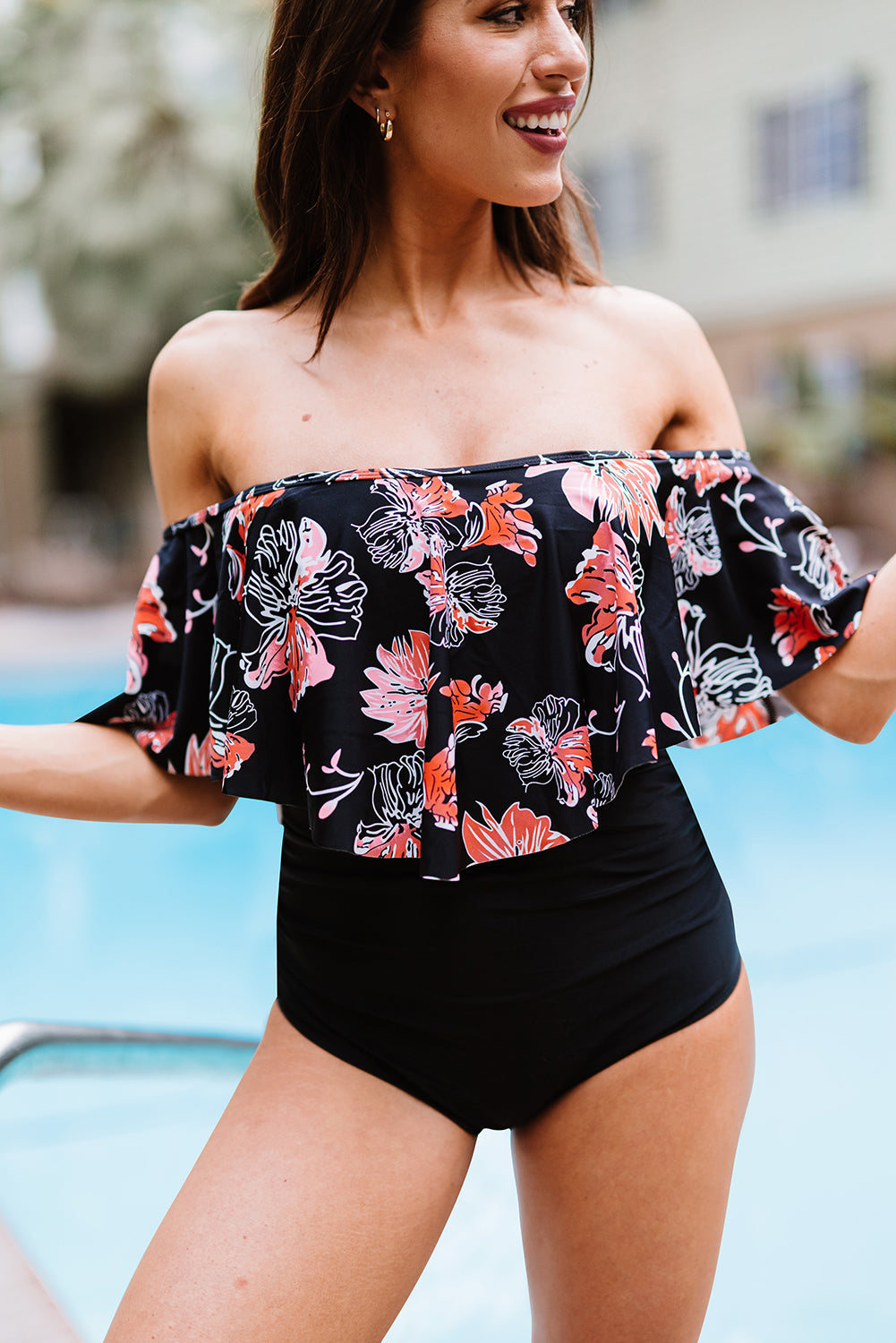 Sunset and Swim Two-Tone Off-Shoulder One-Piece Swimsuit  Sunset and Swim Black S 