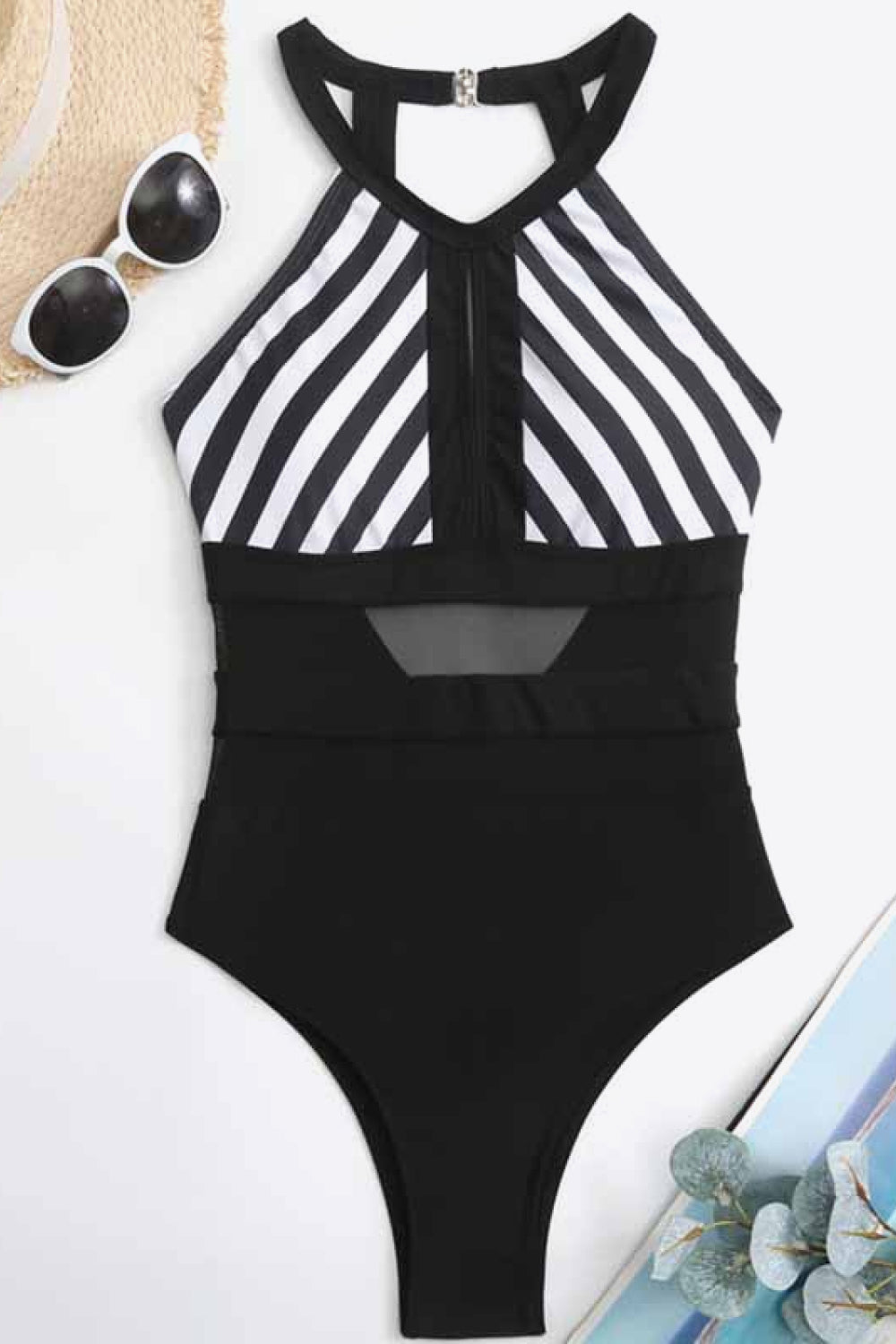 Striped Backless One-Piece Swimsuit  Sunset and Swim   