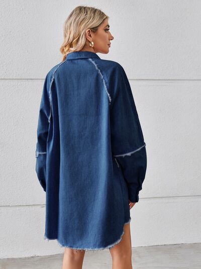 Raw Hem Button Up Denim Dress Sunset and Swim   