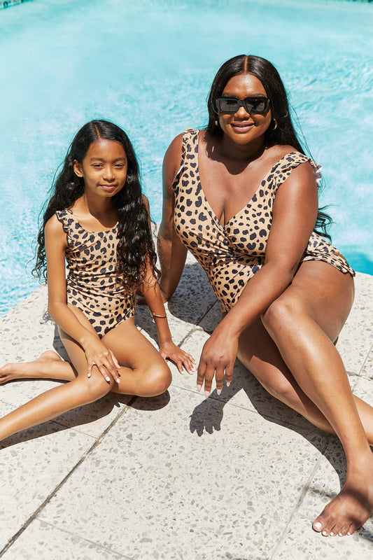 Women Marina West Swim Plus Size Float On Ruffle Faux Wrap One-Piece in Leopard Mother Daughter Swimwear  Sunset and Swim Leopard S 