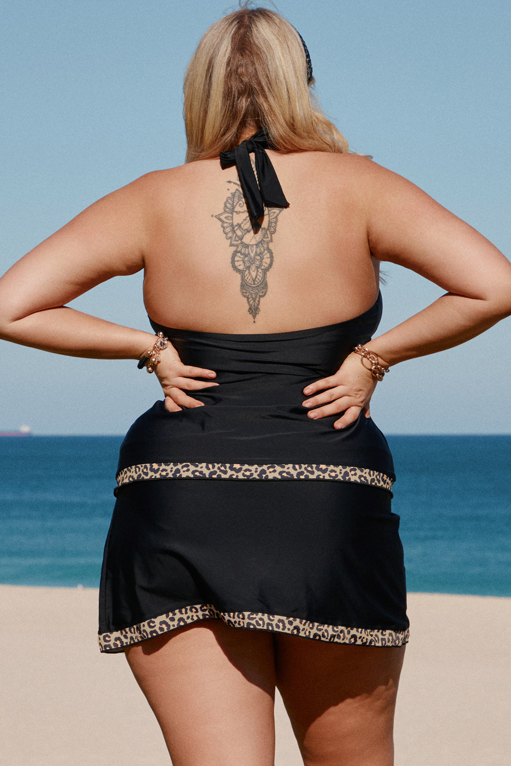Plus Size Leopard Halter Neck Two-Piece Swimsuit  Sunset and Swim   