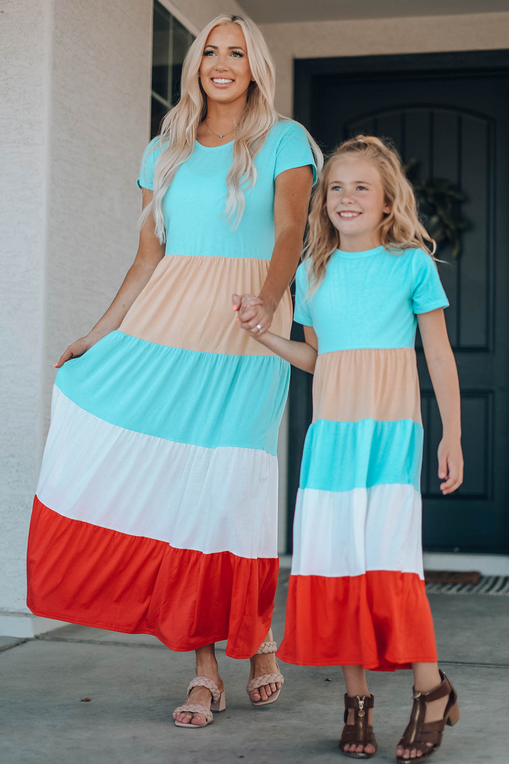 Girls Color Block Round Neck Maxi Dress Mother Daughter Swimwear  Sunset and Swim   
