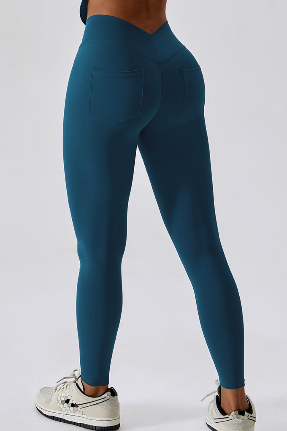 Wide Waistband Slim Fit Back Pocket Sports Leggings  Sunset and Swim Peacock  Blue S 