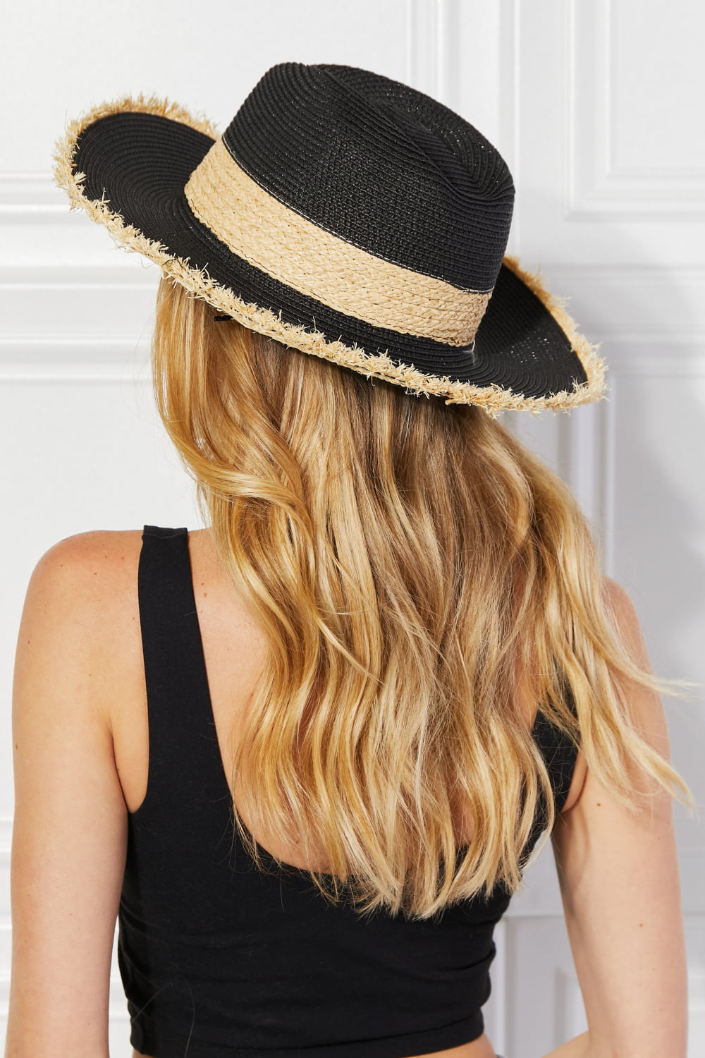 Justin Taylor Poolside Baby Straw Fedora Hat in Black  Sunset and Swim   