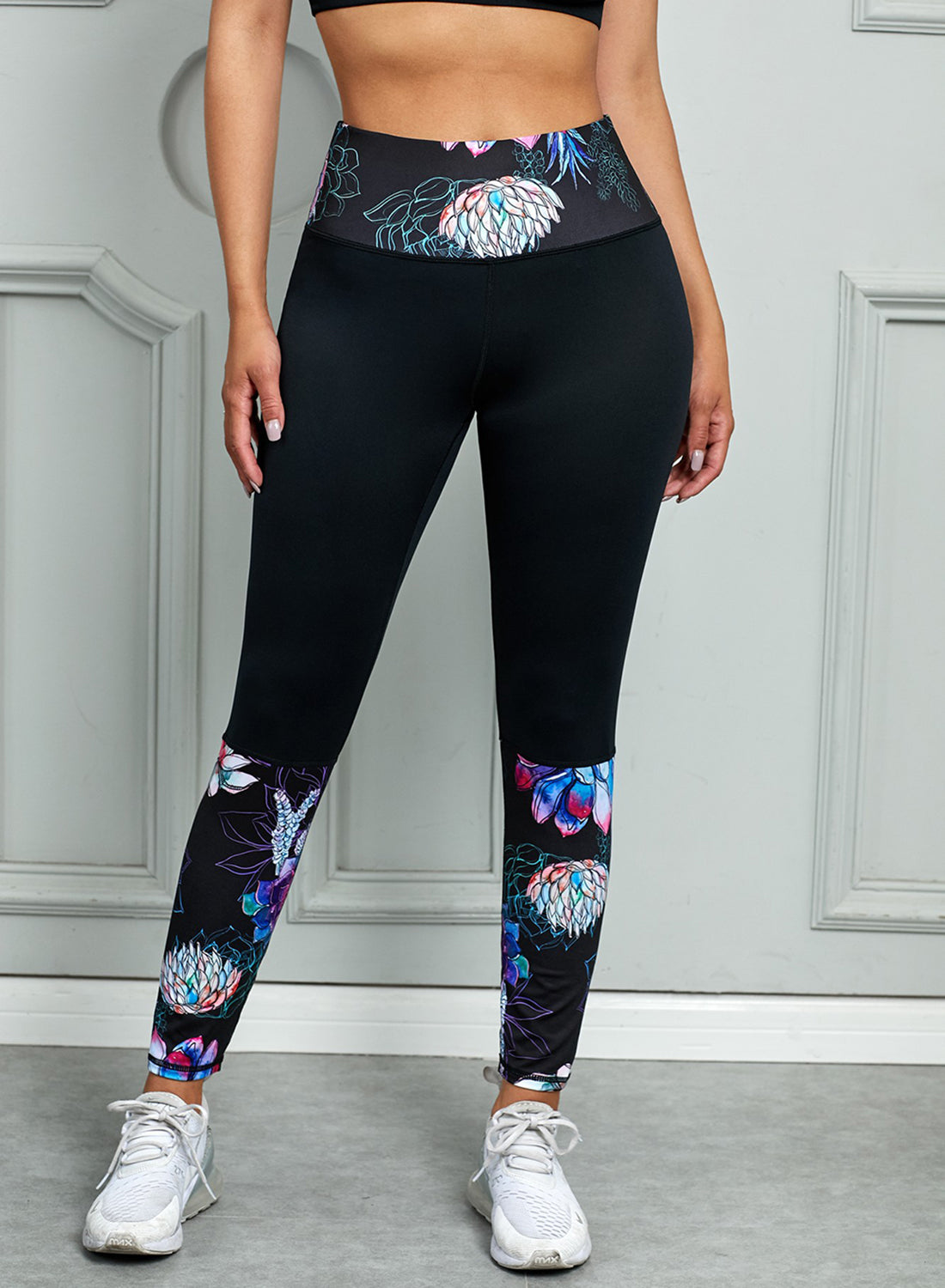 Printed Wide Waistband Active Leggings  Sunset and Swim Black S 