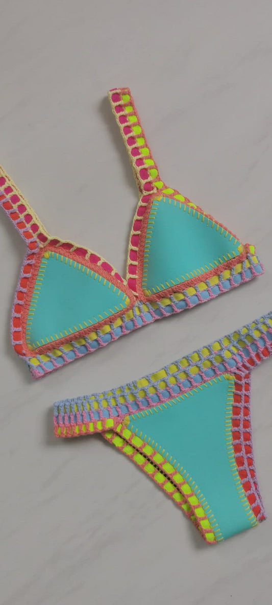 Bikini Triangle Crochet Néoprène Sexy Sunset and Swim Turquoise