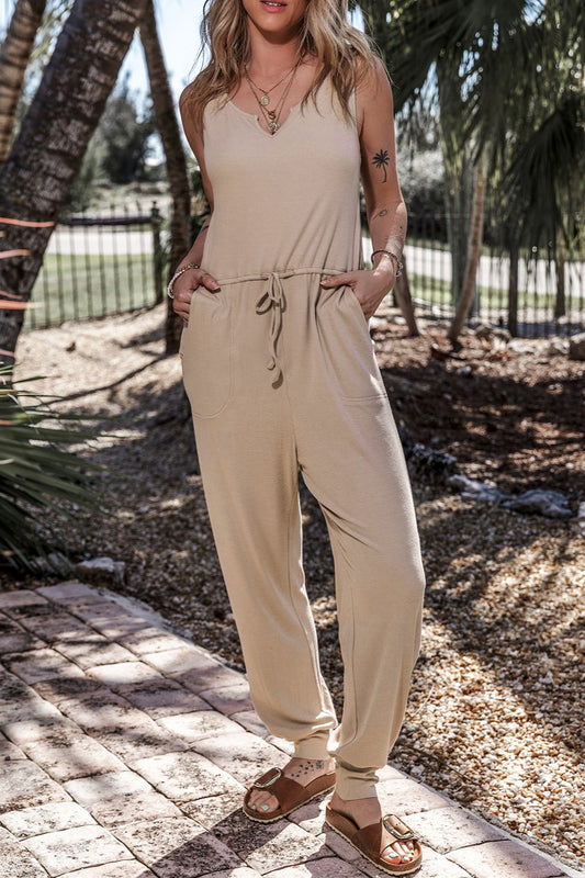 Sunset Vacation  Drawstring Notched Wide Strap Jumpsuit  Sunset and Swim Dust Storm S 