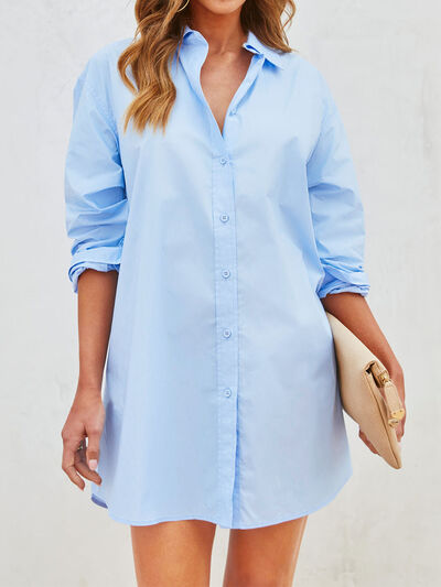 Button Up Long Sleeve Mini Shirt Dress Sunset and Swim Misty  Blue S 