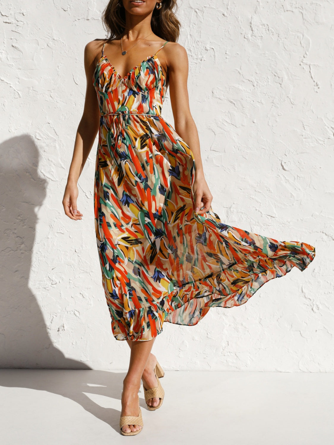 Sunset Vacation  Printed Sleeveless Midi Cami dress Sunset and Swim   