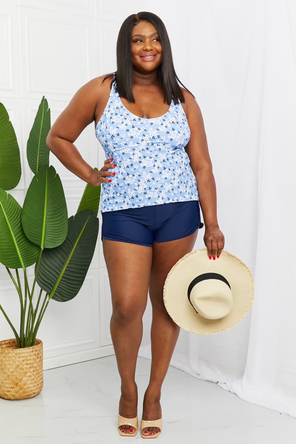 Marina West Swim By The Shore Plus Size Two-Piece Swimsuit in Blossom Navy Sunset and Swim   