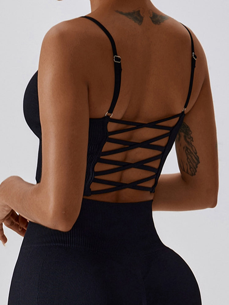 Lace-Up Cropped Tank Top  Sunset and Swim Black S 