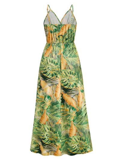 Printed Surplice Spaghetti Strap Dress Sunset and Swim   