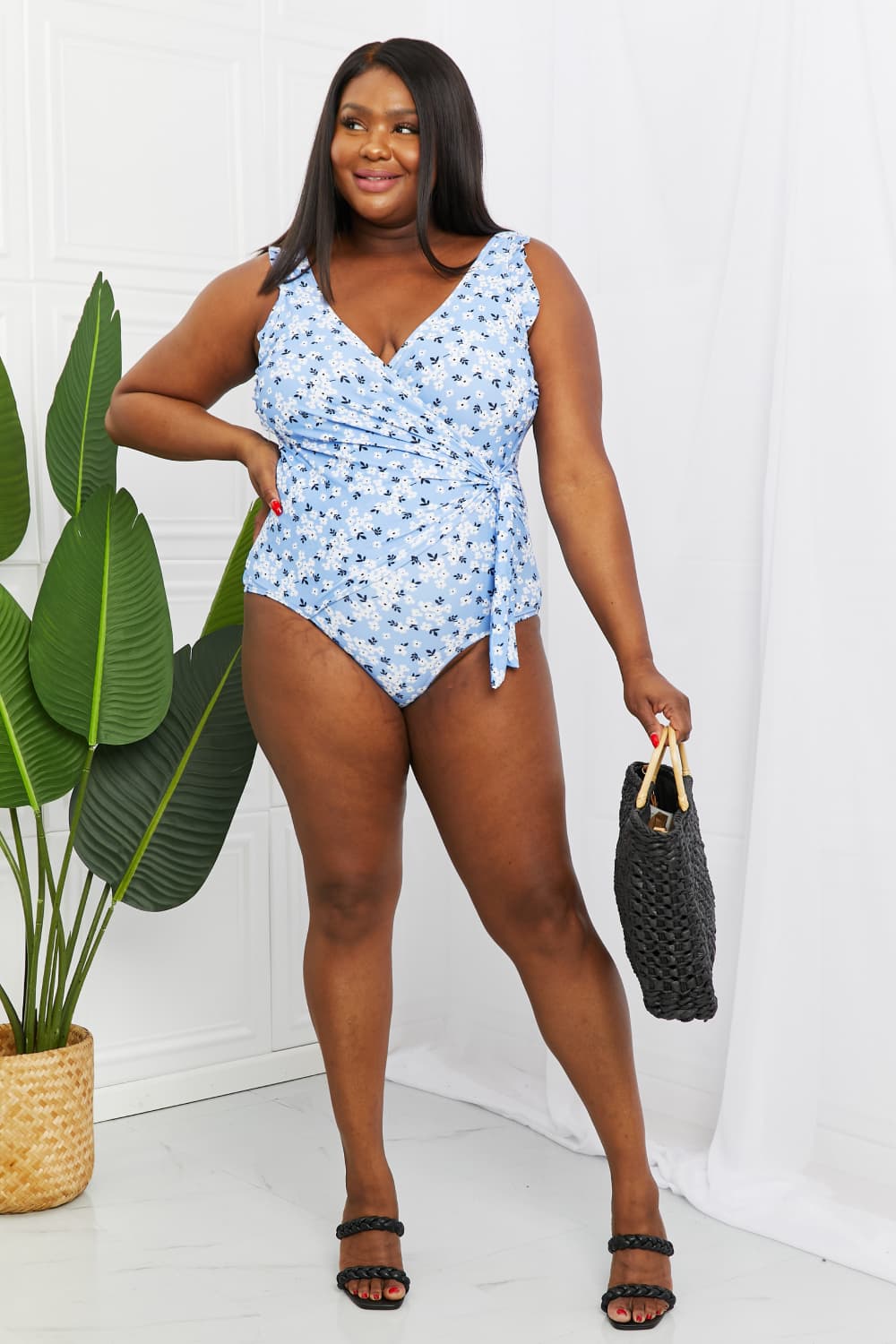 Marina West Swim Plus Size Float On Ruffle Faux Wrap One-Piece in Blossom Blue  Sunset and Swim   